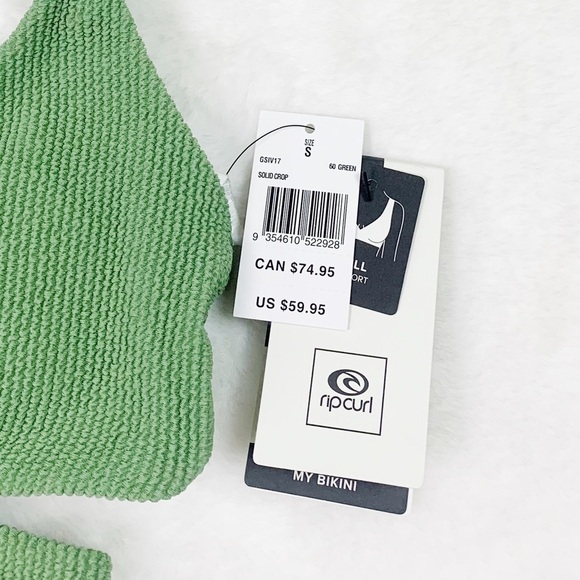 NWT Rip Curl Solid Textured Crop Wrap Tie Bikini Top In Green - Picture 7 of 7
